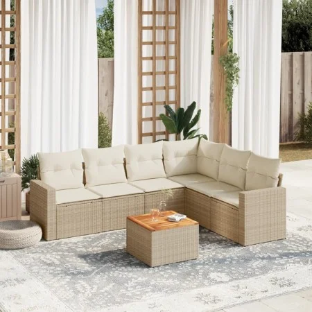 7-piece garden sofa set and beige synthetic rattan cushions by , Garden sets - Ref: Foro24-3256471, Price: 473,63 €, Discount: %