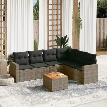 7-piece garden sofa set with gray PE rattan cushions by , Garden sets - Ref: Foro24-3256473, Price: 432,60 €, Discount: %