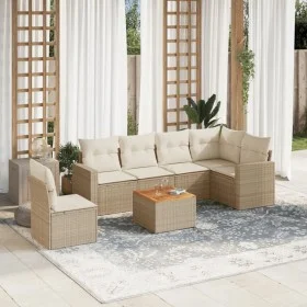 7-teiliges Gartensofa-Set und beigefarbene synthetische Rattankissen von , Gartensets - Ref: Foro24-3256478, Preis: 473,63 €,...