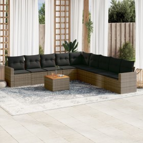 10-teiliges Gartensofa-Set mit grauen synthetischen Rattankissen von , Gartensets - Ref: Foro24-3256501, Preis: 602,17 €, Rab...