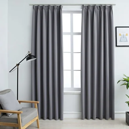Cortinas opacas con ganchos 2 piezas gris 140x245 cm de vidaXL, Cortinas y visillos - Ref: Foro24-134432, Precio: 46,11 €, De...