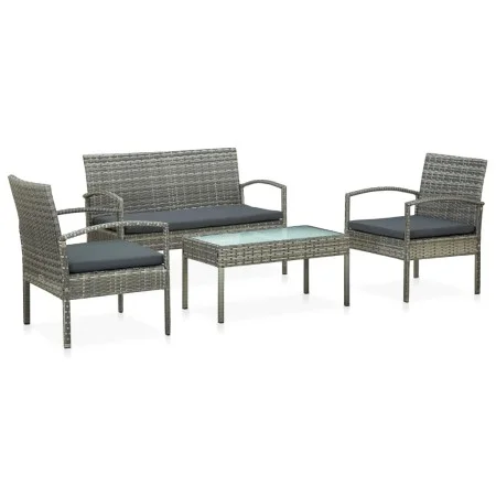 4-teiliges Gartenmöbel-Set und Kissen synthetisches Rattangrau von vidaXL, Gartensets - Ref: Foro24-45787, Preis: 201,03 €, R...