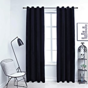 Cortinas opacas con anillas 2 pzas terciopelo negro 140x225 cm
