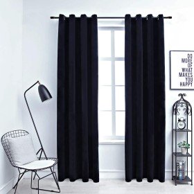 Cortinas opacas con anillas 2 pzas terciopelo negro 140x225 cm Cortinas opacas con anillas 2 pzas terciopelo negro 140x225 cm