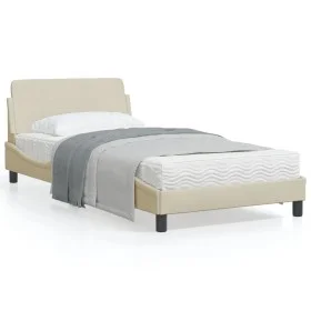 Bed frame with cream fabric headboard 100x200 cm by , Beds and slatted bases - Ref: Foro24-373130, Price: 113,34 €, Discount: %