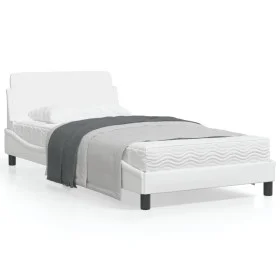 White synthetic leather headboard bed frame 100x200 cm by , Beds and slatted bases - Ref: Foro24-373139, Price: 111,68 €, Dis...
