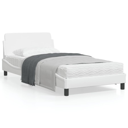 Estructura de cama cabecero cuero sintético blanco 100x200 cm de , Camas y somieres - Ref: Foro24-373139, Precio: 113,28 €, D...