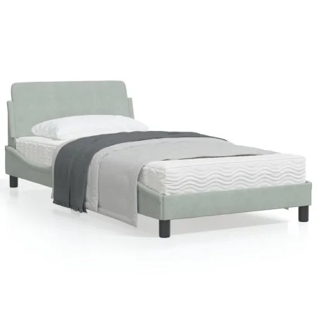 Light gray velvet bed frame with headboard 100x200cm by , Beds and slatted bases - Ref: Foro24-373132, Price: 108,97 €, Disco...