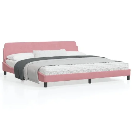 Estructura de cama con cabecero de terciopelo rosa 200x200 cm de , Camas y somieres - Ref: Foro24-373257, Precio: 173,11 €, D...