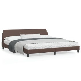 Brown synthetic leather headboard bed frame 200x200 cm by , Beds and slatted bases - Ref: Foro24-373260, Price: 161,63 €, Dis...