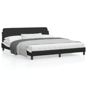 Bed frame with black and white synthetic leather headboard by , Beds and slatted bases - Ref: Foro24-373243, Price: 196,72 €,...