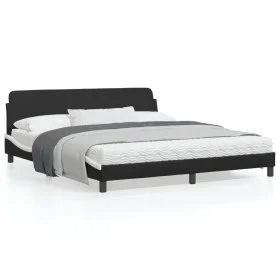 Bed frame with black and white synthetic leather headboard by , Beds and slatted bases - Ref: Foro24-373243, Price: 194,65 €,...