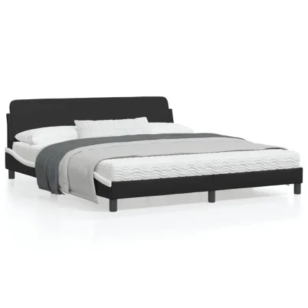 Bed frame with black and white synthetic leather headboard by , Beds and slatted bases - Ref: Foro24-373243, Price: 194,65 €,...