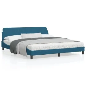 Bed frame with blue velvet headboard 180x200 cm by , Beds and slatted bases - Ref: Foro24-373236, Price: 155,57 €, Discount: %