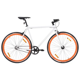 Bicicleta de piñón fijo blanco y naranja 700c 59 cm