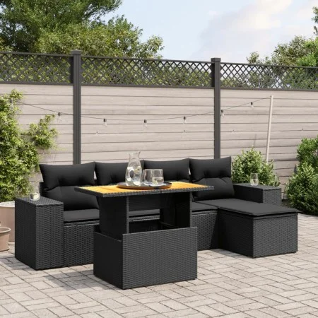 6-teiliges Gartensofa-Set und schwarze synthetische Rattankissen von , Gartensets - Ref: Foro24-3272609, Preis: 434,89 €, Rab...