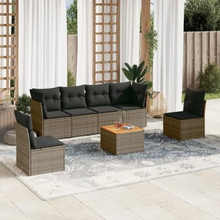 7-piece garden sofa set with gray PE rattan cushions by , Garden sets - Ref: Foro24-3255885, Price: 396,41 €, Discount: %