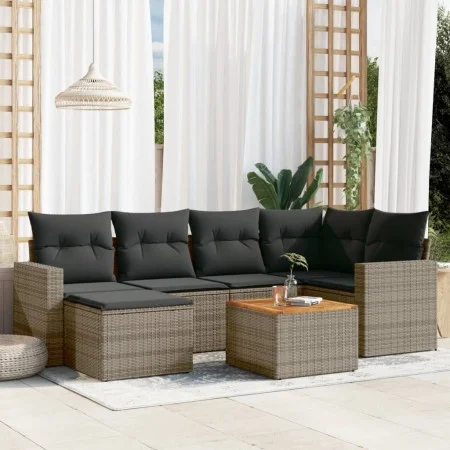 7-teiliges Gartensofa-Set mit grauen PE-Rattan-Kissen von , Gartensets - Ref: Foro24-3256557, Preis: 423,77 €, Rabatt: %