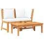 Muebles de jardín 3 pzas madera maciza de acacia cojines crema