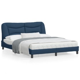 Estructura de cama con luces LED tela azul 160x200 cm de , Camas y somieres - Ref: Foro24-3213717, Precio: 278,20 €, Descuent...
