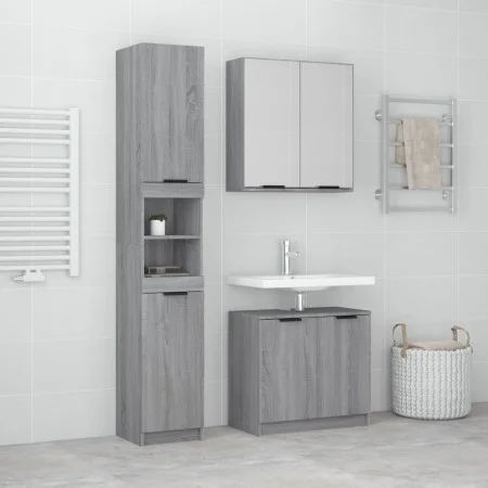 3-teiliges Badezimmermöbelset aus grauem Sonoma-Sperrholz von , Badezimmermöbel - Ref: Foro24-3115882, Preis: 201,19 €, Rabat...
