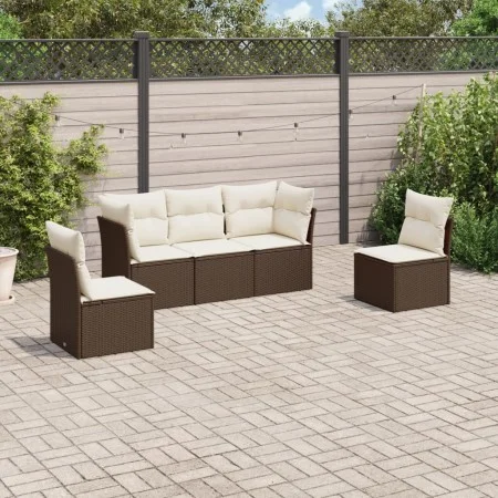 Set comedor de jardín 5 piezas y cojines ratán sintético marrón de , Conjuntos de jardín - Ref: Foro24-3249192, Precio: 311,7...
