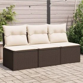 Garden sofa with cushions 3 seater brown synthetic rattan by , Outdoor sofas - Ref: Foro24-366219, Price: 154,65 €, Discount: %