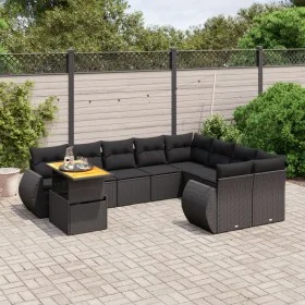 Gartensofa-Set 10-teilig mit schwarzen synthetischen Rattankissen von , Gartensets - Ref: Foro24-3272357, Preis: 693,84 €, Ra...