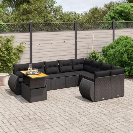 Gartensofa-Set 10-teilig mit schwarzen synthetischen Rattankissen von , Gartensets - Ref: Foro24-3272357, Preis: 693,84 €, Ra...