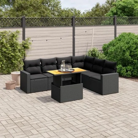 7-piece garden dining set and black synthetic rattan cushions by , Garden sets - Ref: Foro24-3271328, Price: 492,40 €, Discou...
