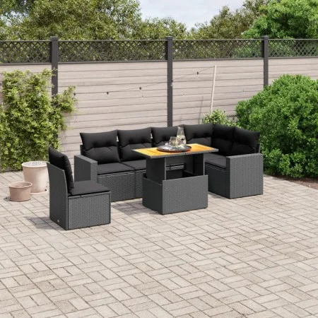 7-piece garden dining set and black synthetic rattan cushions by , Garden sets - Ref: Foro24-3271335, Price: 492,40 €, Discou...