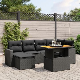 Set de comedor de jardín 7 pzas y cojines ratán sintético negro de , Conjuntos de jardín - Ref: Foro24-3271412, Precio: 469,4...