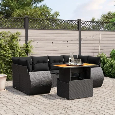 7-piece garden dining set and black synthetic rattan cushions by , Garden sets - Ref: Foro24-3272091, Price: 521,03 €, Discou...