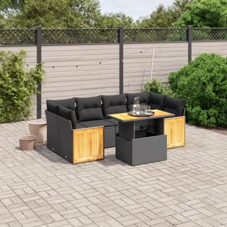 Set de comedor de jardín 7 pzas y cojines ratán sintético negro de , Conjuntos de jardín - Ref: Foro24-3273855, Precio: 498,1...