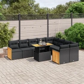 Gartensofa-Set 10-teilig mit schwarzen synthetischen Rattankissen von , Gartensets - Ref: Foro24-3274114, Preis: 654,37 €, Ra...