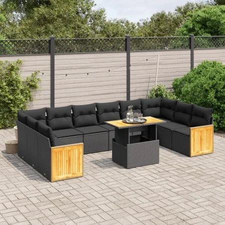 11-teiliges Gartensofa-Set und schwarze synthetische Rattankissen von , Gartensets - Ref: Foro24-3274128, Preis: 743,22 €, Ra...