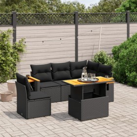 6-teiliges Gartensofa-Set und schwarze synthetische Rattankissen von , Gartensets - Ref: Foro24-3273519, Preis: 438,59 €, Rab...