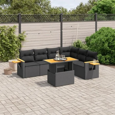 Set de comedor de jardín 7 pzas y cojines ratán sintético negro de , Conjuntos de jardín - Ref: Foro24-3273533, Precio: 519,3...