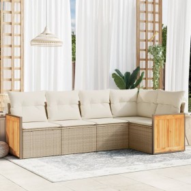 Garden sofa set with cushions 5 pieces beige synthetic rattan by , Garden sets - Ref: Foro24-3227626, Price: 332,40 €, Discou...