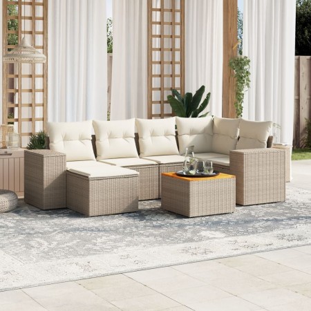 7-piece garden sofa set and beige synthetic rattan cushions by , Garden sets - Ref: Foro24-3257878, Price: 513,16 €, Discount: %
