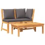 Muebles de jardín 3 pzas madera de acacia y cojines gris oscuro