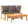 Muebles de jardín 3 pzas madera de acacia y cojines gris oscuro