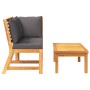 Muebles de jardín 3 pzas madera de acacia y cojines gris oscuro