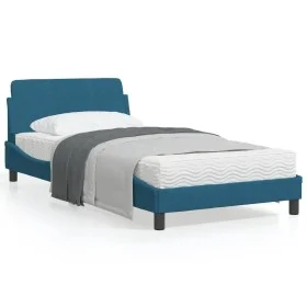 Bed frame with blue velvet headboard 100x200 cm by , Beds and slatted bases - Ref: Foro24-373136, Price: 111,99 €, Discount: %