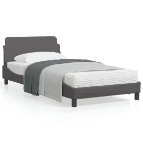 Bed frame with headboard gray synthetic leather 100x200 cm by , Beds and slatted bases - Ref: Foro24-373141, Price: 113,72 €,...