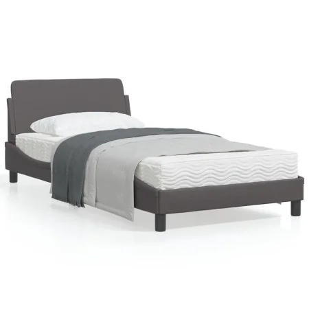 Bed frame with headboard gray synthetic leather 100x200 cm by , Beds and slatted bases - Ref: Foro24-373141, Price: 113,72 €,...
