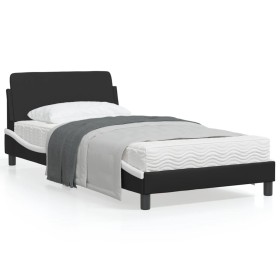 Bed frame with black and white synthetic leather headboard by , Beds and slatted bases - Ref: Foro24-373143, Price: 91,55 €, ...