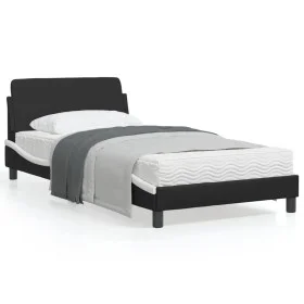 Bed frame with black and white synthetic leather headboard by , Beds and slatted bases - Ref: Foro24-373143, Price: 90,80 €, ...