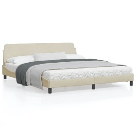 Estructura de cama con cabecero de tela color crema 180x200 cm