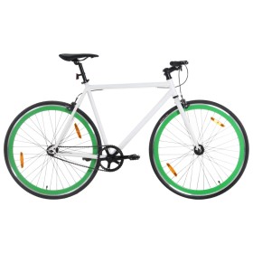 Bicicleta de piñón fijo blanco y verde 700c 59 cm